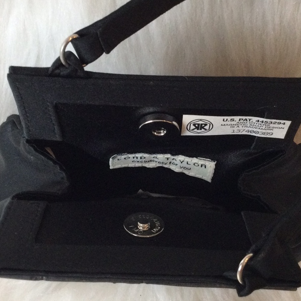 Lord & Taylor Black Satin Rhinestone Trim Evening Clutch - Picture 6 of 6